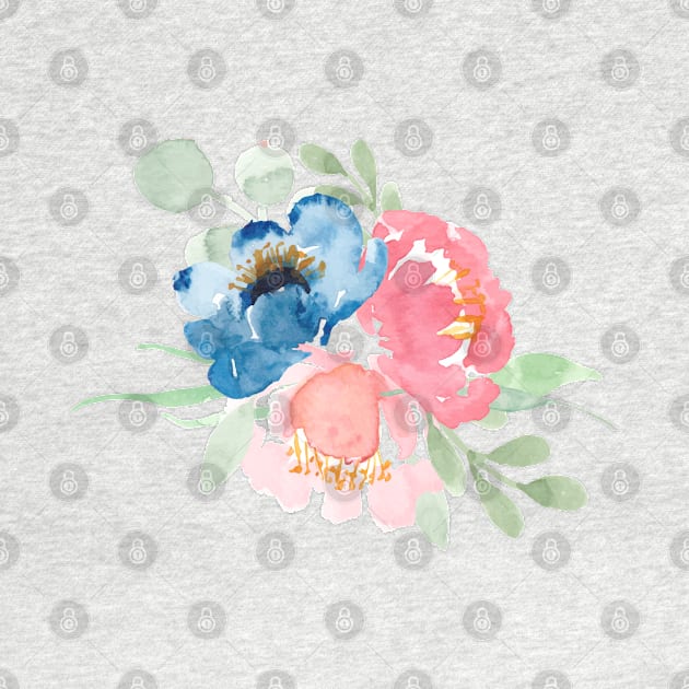Florals watercolor blush pink and dusty blue by Harpleydesign
